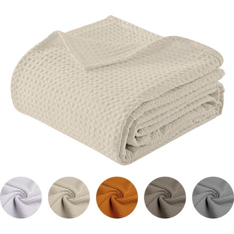 Copriletto Nido D'ape Singolo Piazza Mezza Matrimoniale 100% Cotone Tinta Unita Prodotto Italiano Waffle Coperta Estiva Leggera Letto Divano Elegante Panna - Singola175x280Cm