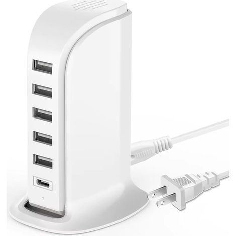 Stazione di ricarica USB multi-dispositivo (spina UE)，torre di ricarica USB multi-porta，tablet e altri dispositivi (nero，20 W) (1/5)