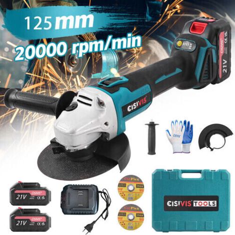 Meuleuse d'Angle Sans Fil 21V - 860W - 20 000 Tr/min - Disque Ø125 mm - Compatible Batteries Makita 18V - 2 Batteries Incluses (1/5)