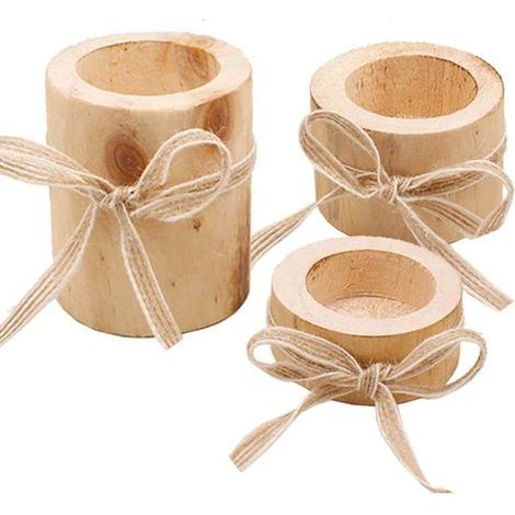 3pcs Wooden Tealight Holders, Decorative Votive Candle Holders, Small Succulent Plant Pots (1/5)