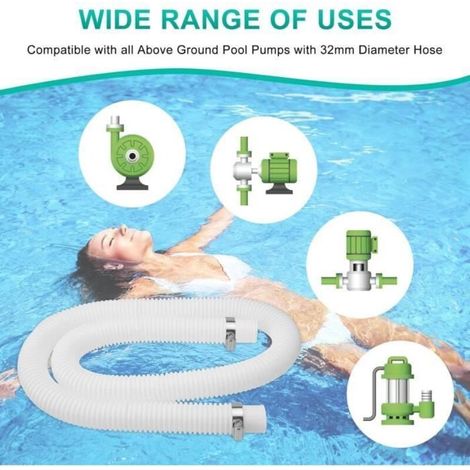 Tuyau pour Piscine 32mm - Lot de 2 - Inclut 4 Colliers de Serrage Métalliques - Pour Piscines (1/5)