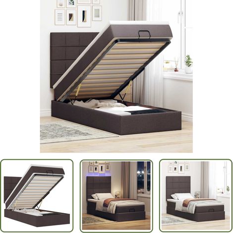 vidaXL Cadre de lit ottoman avec matelas marron foncé 100x200 cm tissu (1/5)