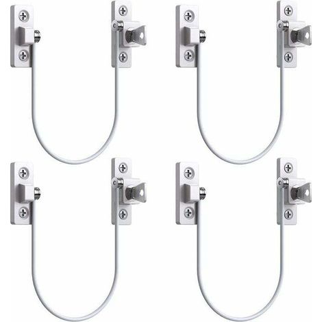 4pcs Window Door Restrictor Window Lock UPVC Window Limit Lock Security Cable Limit Lock with Key and Screws-- (1/5)