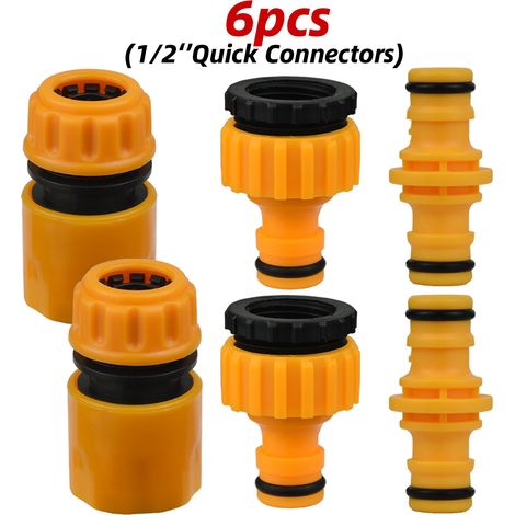 (b-6pcs-1/2'') 6 raccords rapides mâles pour tuyau d'arrosage 1/2", adaptateur et rallonge pour la réparation et le remplacement de tuyaux. (1/5)