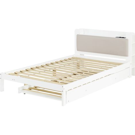 Cama funcional blanca 120x200 cm con cama nido 90x190 cm y cabecero acolchado (1/5)