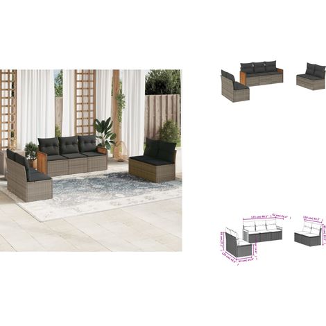 Salon de jardin avec coussins 7 pcs gris résine tressée - Ensemble Salon De Jardin - Meuble De Jardin - Salon Extérieur - Résine Tressée - Mobilier De Jardin Design (1/3)