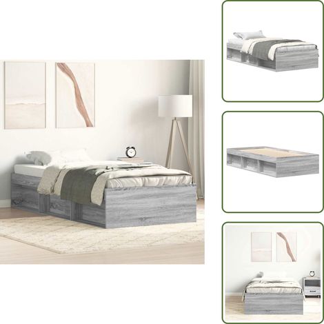 Madera de ingeniería - vidaXL Estructura de cama gris Sonoma 75x190 cm - Listones de madera contrachapada