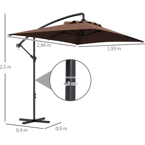 Parasol déporté rectangulaire 294x193cm, manivelle 6 baleines acier protection UV (1/5)
