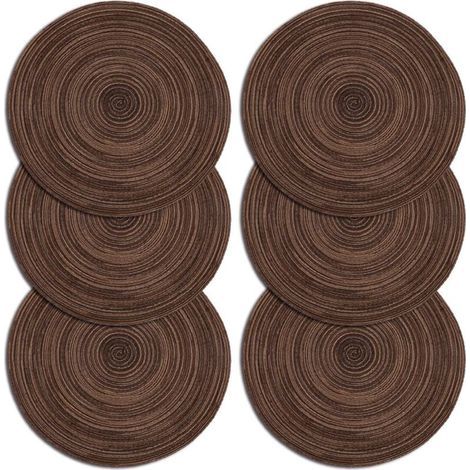 Placemats, Set of 6, Braided Placemats, Washable, Heat Resistant, Non-Slip, Round Placemats 35x35cm (Round, Brown) (1/4)