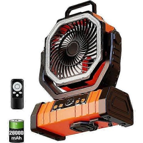 Ventilateur portable rechargeable sur batterie 20 000 mAh, idéal pour le bureau ou le camping, avec LED et crochet, pour les voyages en voiture ou en tente. (1/5)
