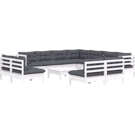 vidaXL Set Divani da Giardino 12 pz con Cuscini Bianchi Legno di Pino (1/4)