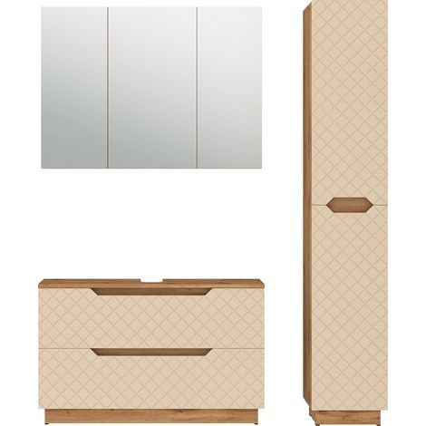 Juego de muebles de baño de 3 piezas Lotta, Roble/cachemira con estructura de azulejos, 3 partes, Vicco (1/5)