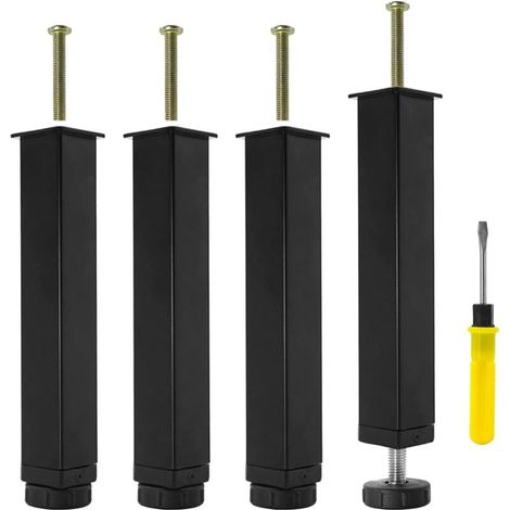 Basetbl – Lot de 4 pieds de lit en métal – Hauteur réglable 25-27 cm – Acier laminé à froid – Vis et tournevis inclus (1/5)