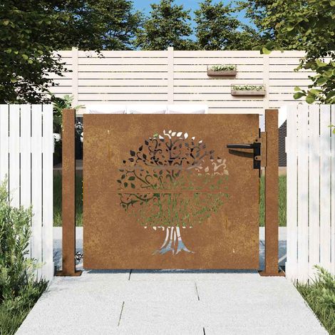 Portail de jardin-Portillon de jardin 100x100 cm en acier Corten avec motif arbre 242108 (1/5)