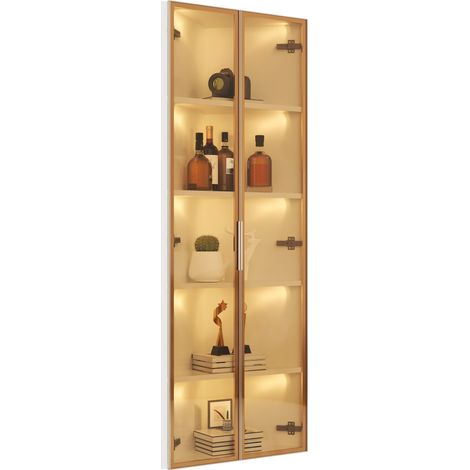 Vitrina Esquinera con 2 Puertas y LED, Vidrio Templado y Marco de Aluminio, Blanco, 62×35×160 cm (1/5)