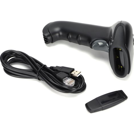 Lecteur de codes-barres laser 1D sans fil avec connexion filaire, adapté aux supermarchés, bibliothèques, livraison express, magasins de détail et entrepôts. (1/5)
