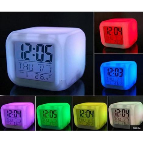 7 Couleurs Led Changement Numérique Réveil Bureau Gadget Numérique Alarme Thermomètre Nuit Glowing Cube Lcd Horloge (1/2)