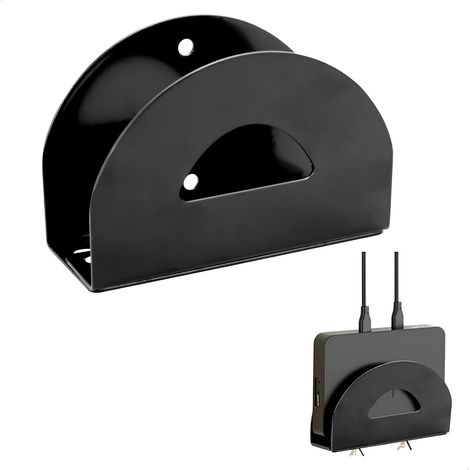 Support Mural pour Routeur, Etagere pour Decodeur Réglable, Rangement pour Router, Étagère Murale Universel pour TV Box/Routeur/récepteur/prises de Courant, Métal, Noir (1/5)