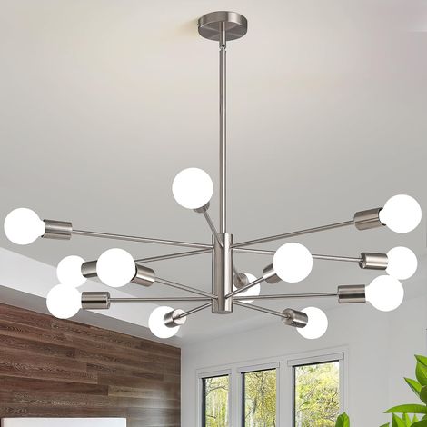 Lustre Spoutnik, plafonnier 12 lumières style milieu du siècle, suspension industrielle rétro, lustre, 3 températures de couleur (avec ampoules) (1/5)