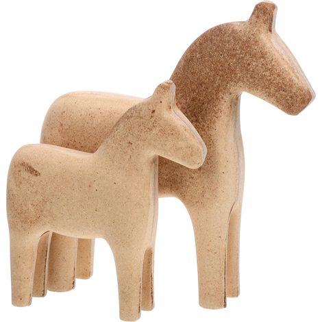 Lot de 2 statues chevaux en bois résistant à l'usure, décorations animales créatives pour le salon. (1/5)