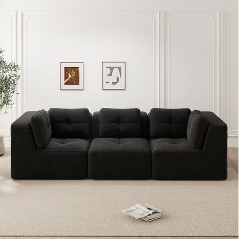 Modulares Ecksofa schwarz aus Cord mit 74 cm Sitztiefe und montagefreier Nutzung (1/5)