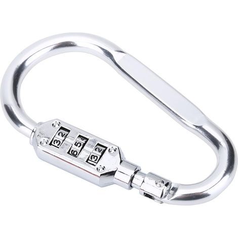 Lot de 2 mousquetons d'escalade en alliage d'aluminium avec cadenas à combinaison à 3 chiffres, idéal pour le camping, la randonnée et l'utilisation de cordes, couleur argent. (1/5)