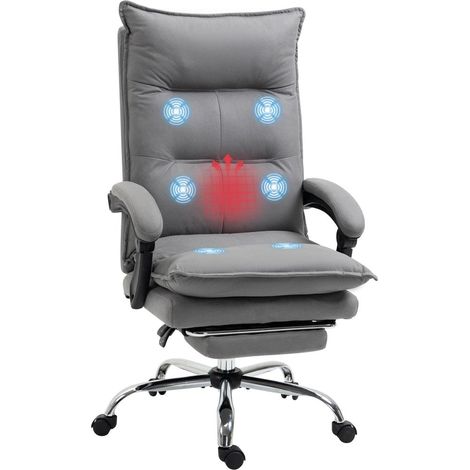 Fauteuil de Bureau Massant et Chauffant Inclinable 155° avec Repose-Pieds et Hauteur Réglable 66 x 74 x 121,5 cm Gris (1/5)