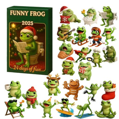 Niedliche, lustige 2D-Froschfigur, flach, als Christbaumschmuck, Adventskalender, Cartoon-Frosch, Weihnachtsgeschenk, Countdown-Kalender (1/5)
