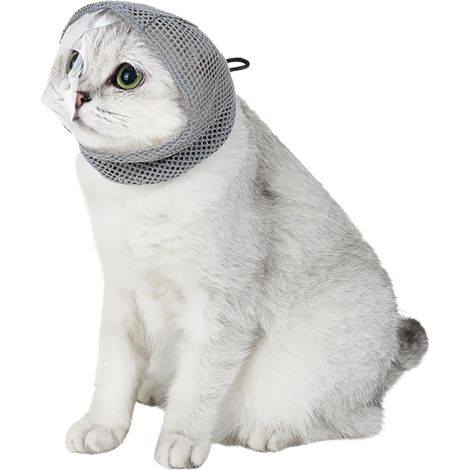1 Muselière Chat, Visière Transparente Anti-Morsure, Réglable, Plastique Et Polyester, Pour Coupe Griffes Et Bain