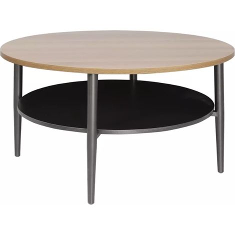 Table basse moderne chêne et noir double plateau 80 cm MARBRIA
