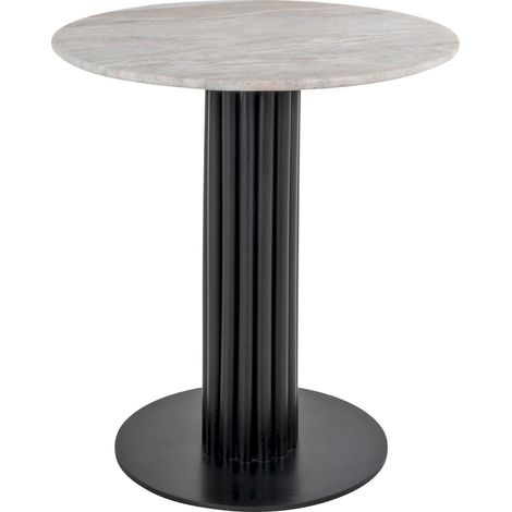 Table bistro ronde avec plateau marbre et pied bois foncé - Marbre rose et bois foncé (1/3)