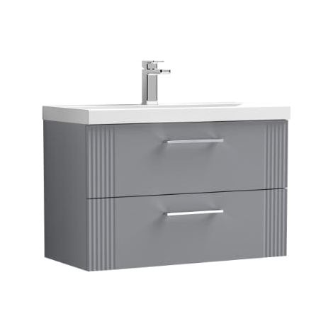 Nuie Deco Satin Grey 800mm Wall Hung 2 Drawer Vanity Unit and Thin Edge Ceramic Basin - DPF295D (1/5)