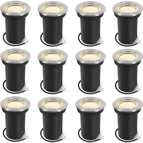 Randaco 12x 3W Bodenleuchte Schwenkbar IP65 Außen LED Bodeneinbaustrahler Bodenstrahler Bodenlampe Warmweiß - Silber Gehäuse