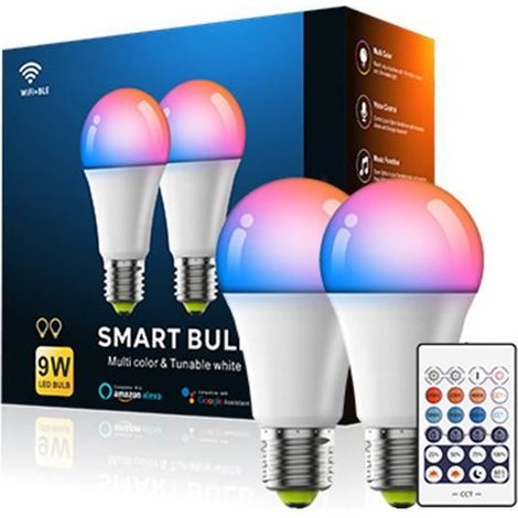 1 pièce Ampoule intelligente, 9 W, RGB + blanc chaud/froid, commande vocale Alexa/Google, WiFi + télécommande, pour intérieur
