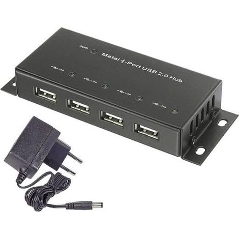 [NEUWERTIG] B-Ware Renkforce 4 Port Usb 2.0 Hub Metallgehäuse Zur Wandmontage Schwarz