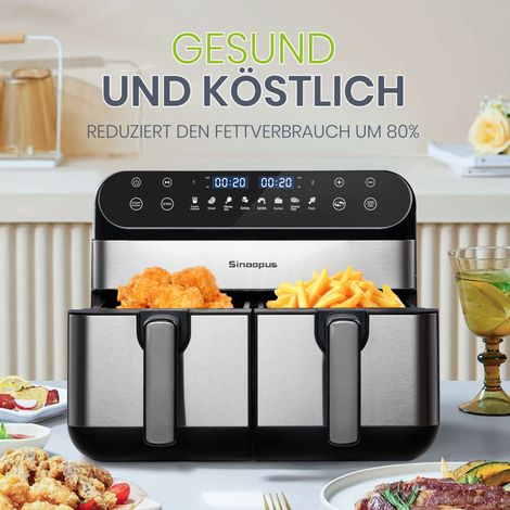 Air fryer double zone 10 L 40,5x30,7x38,5 cm en ABS+PC noir, cuisson rapide pour famille – MEUBLIV (1/5)