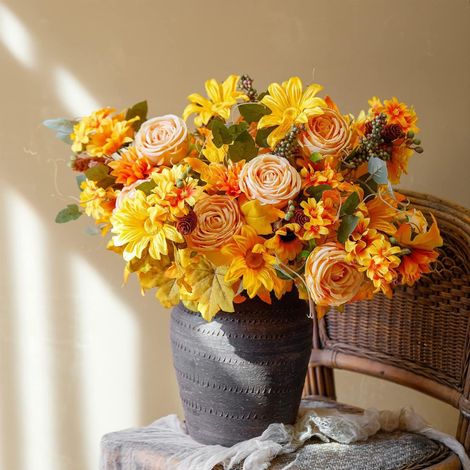 Bouquet De Pivoine Artificielle - Fleur Synthétique Réaliste Pour Décoration Intérieure - Style Européen - Jaune - 46 cm - 1 Pièce (1/5)