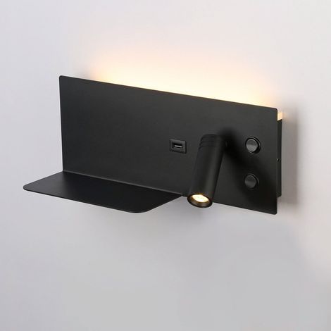 Aplique De Pared Para Lectura Con Puerto USB "Kerta" (derecha) - - Negro