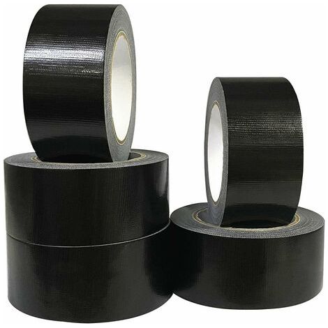 Lot de 5 rubans adhésifs en tissu noir 220 microns x 50 mm x 20m, gaffer noir,ruban adhésif americain de réparation d'étanchéité,heavy duty duct tape,ruban large resistant noir (1/5)