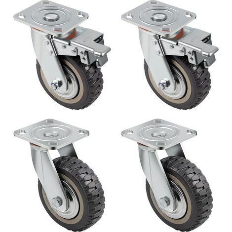4x Ø150mm Roulette Charge Lourde, 2×Roulettes avec Frein+2×Roulette (1/5)