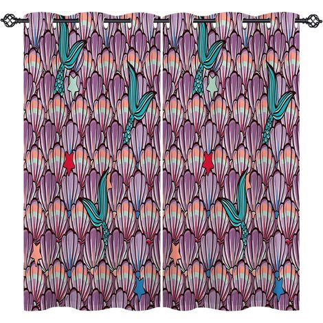 Rideau Occultant Sirène Queue Coquille Rideau Thermique Isolant Tenture Opaque à Oeillets Draperies Intérieurs pour Maison Chambre Salon 2 Panneaux L 77 x H 160 cm - 77L X 160H cm (2 Panneaux) (1/5)