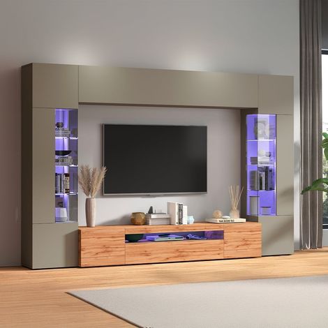 Mur équipé moderne pour salon avec meuble TV et 2 vitrines Egypt TW (1/5)