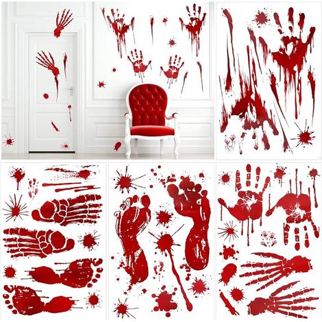 80+ pcs Halloween Mains de saignage avec fenêtre de sang Splash Stickers Halloween Décoration de fête pour maisons hantées Mur de salle de bains