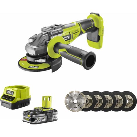 Pack RYOBI Smerigliatrice angolare senza spazzole 18V OnePlus R18AG7-0 - 1 batteria 2.5Ah - 1 caricatore rapido - kit 6