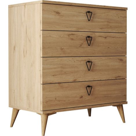 Commode 4 tiroirs bois naturel Vera 80cm (1/4)