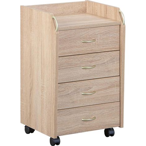 Caisson à roulettes avec tiroirs - Caisson de bureau sur pied - Armoire à roulettes Commode à tiroirs Armoire de bureau 4 Chêne Sonoma - Novi, Bois (1/4)