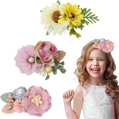 3 Pièces Barrette Fleur, Barrette Fleur Cheveux Fille, Barrettes à Florales, Pince Cheveux Bebe Fille Fleur, Artificielle Barrette Fleur Clip, pour Petites Filles Enfants la Plage la Fête le Mariage (1/5)