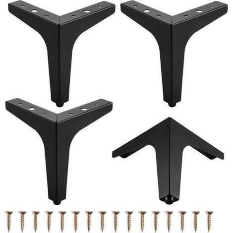 4PCS Pieds de Meuble en Métal de 17cm, Pieds de Canapé Triangulaires, Pieds pour Table Armoir Chaise avec 16 Vis - Noir (1/4)