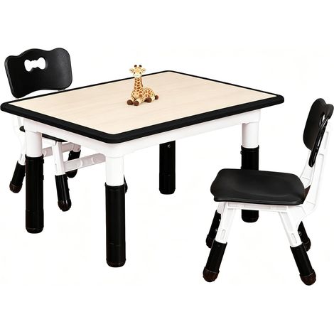 Table et Chaise Enfant Réglable en Hauteur, Table pour Enfant avec 2 Chaises - pour Les 3 à 8 Ans, Facile à Nettoyer (3 Pièces) - Noir (1/5)