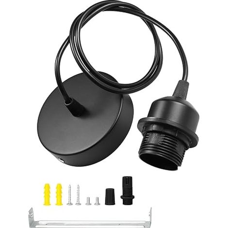 E27 Pendant Light Black with Screw Socket, Compatible with Lampshade, Ceiling Mount for Kitchen, Living Room, Bedroom, DIY Projects and Indoor Lighting (1/5)